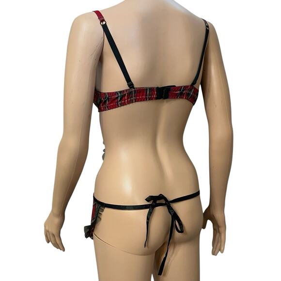 Fredericks Of Hollywood Tartan Plaid Apron Style Nightie Lingerie Medium Ruffle - Picture 6 of 9